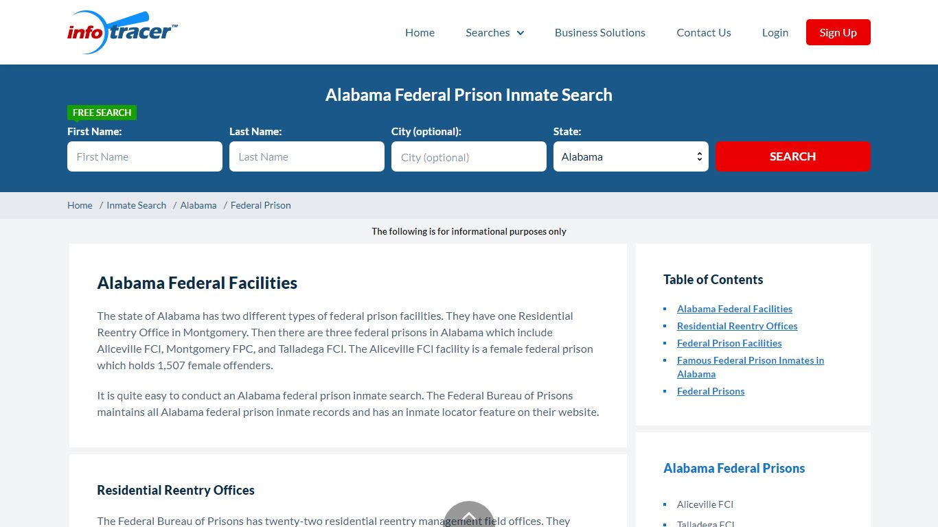 Alabama Federal Prisons Inmate Records Search - InfoTracer